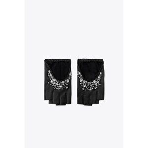 ZARA JEWELLED LEATHER MITTENS